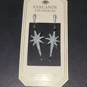 EyeCandy Los Angeles Starburst Rhinestone Drop Earrings - Silver Gem Te
